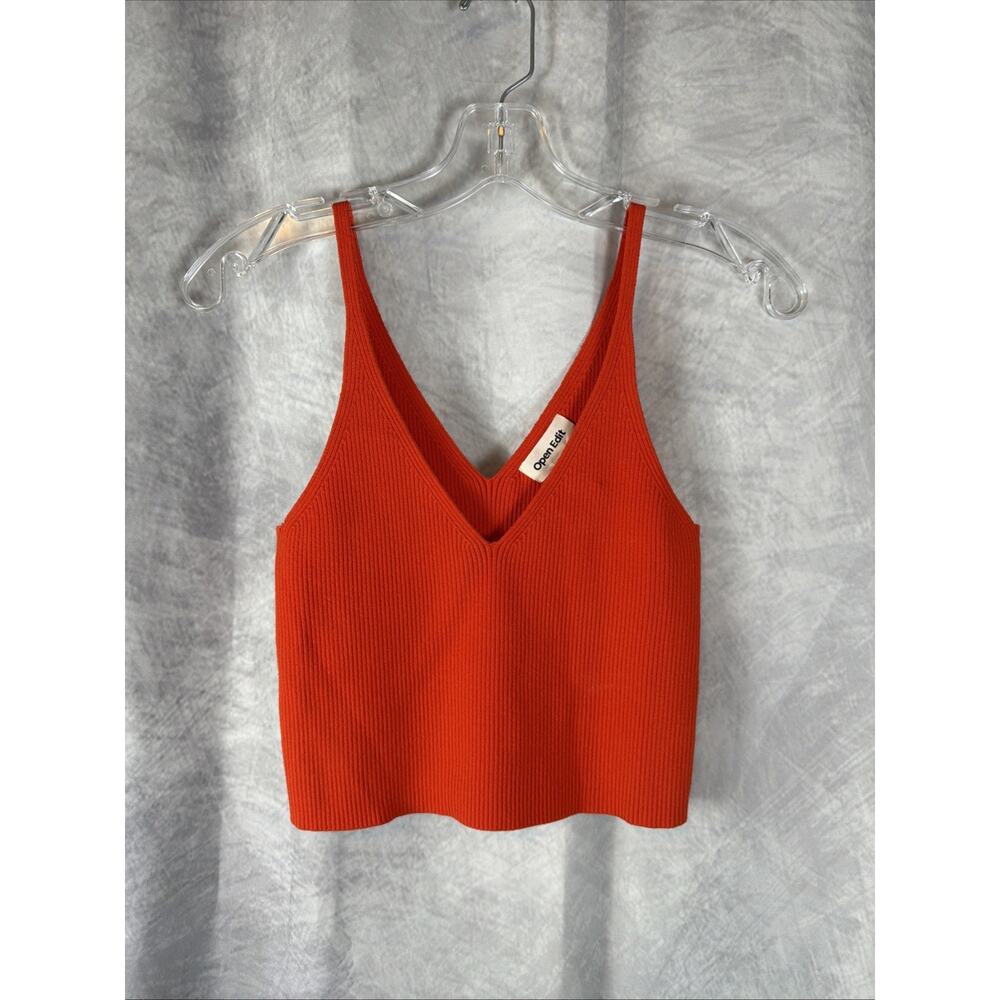 Open Edit Womens Orange V Neck Sleeveless Cropped Tank Top Size M NEW - Picture 2 of 6
